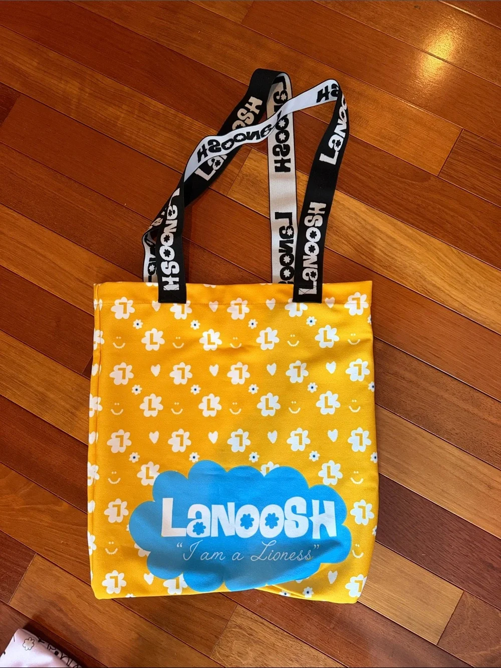 Kids Yellow Printed Tote Bag with Logo Strap